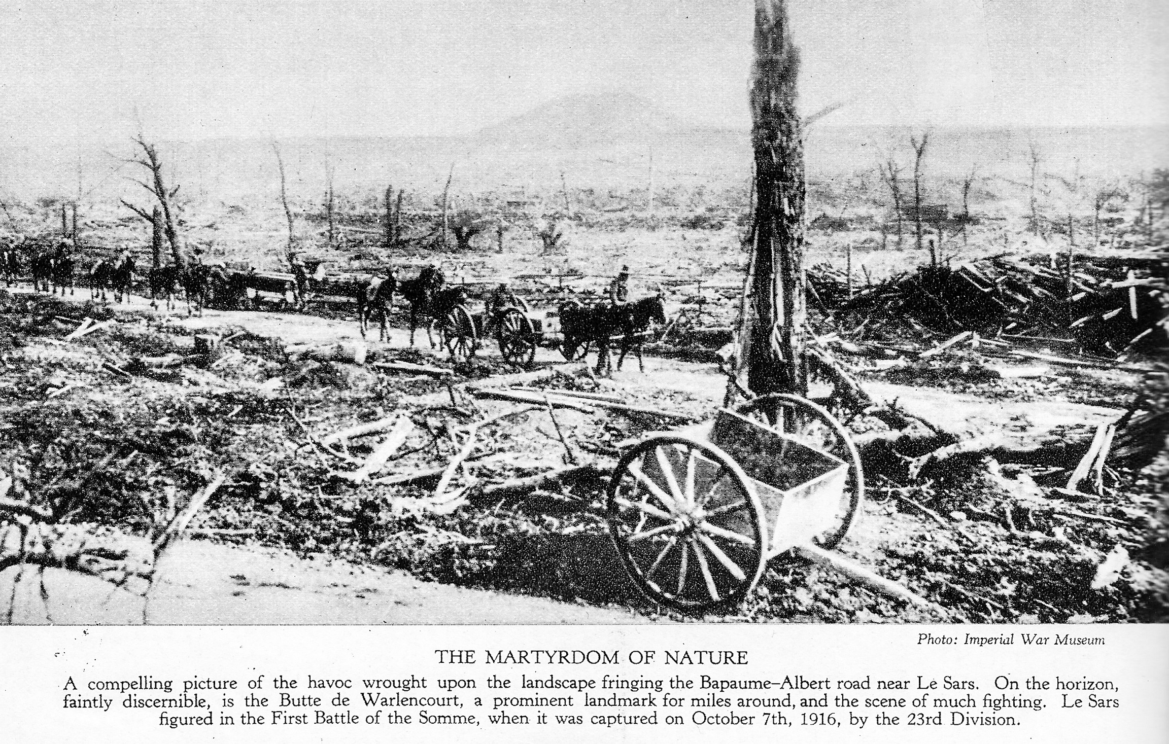 "The Butte overlooks the ravages of war".  The D929 runs through the photo, Butte in the background. Click on photo. Taken by From book '20 Years After' circa 1917