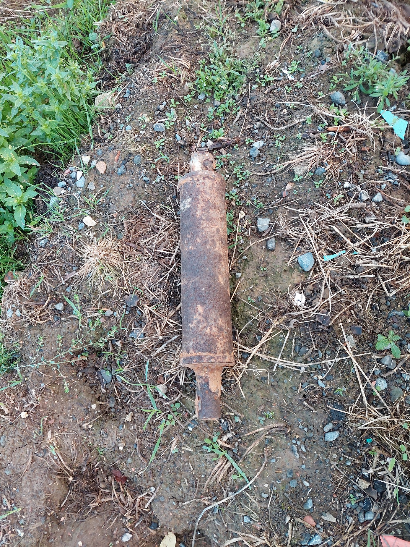 "A surprising harvest time find in the field next to the Butte".  A WW1 Stokes Mortar Taken by Bob Paterson October 2022