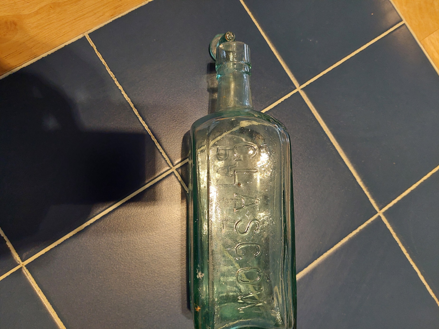 "Battlefield glass find by a chasseur given to Bob".  a Great War era Paterson's Camp Coffee bottle in superb condition Taken by Bob Paterson