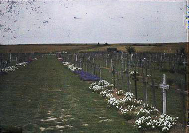 "A 1922 photo of the main aisle in Warlencourt British cemetery ".  A good example of the early days of colour photos Taken by Albert Kahn collection  1922