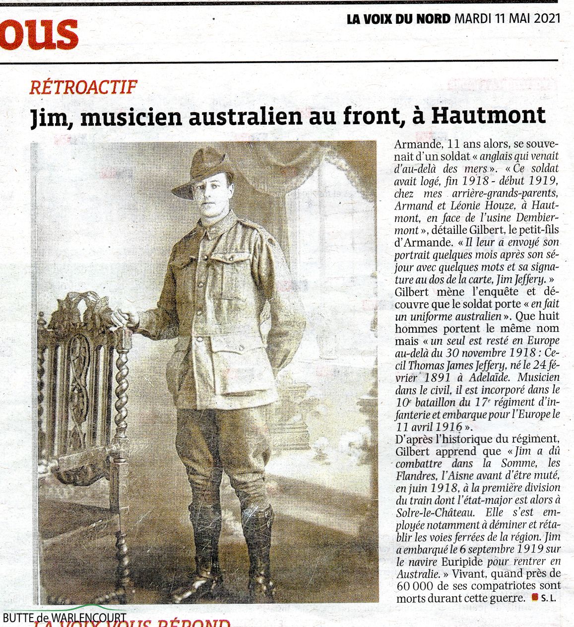 "A nice interesting article in the Voix du Nord".  100 years later WW1 is still getting articles in the press! Taken by Charles Crossan May 2021