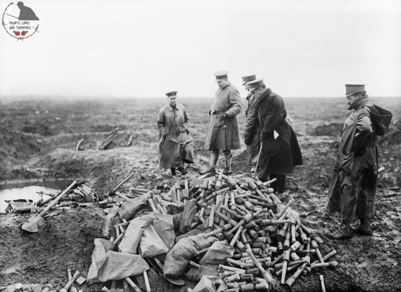 "Spanish officers inspecting a German ammunition dump near the Butte".  Picture from March 1917 Taken by courtesy Fronts Lines and Trenches  March 1917
